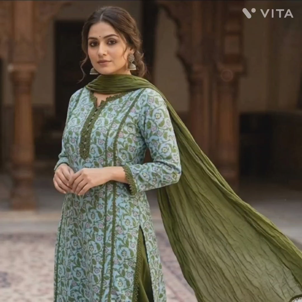 Cotton Sequin Work Kurti with Printed Dupatta - 3-Piece Se